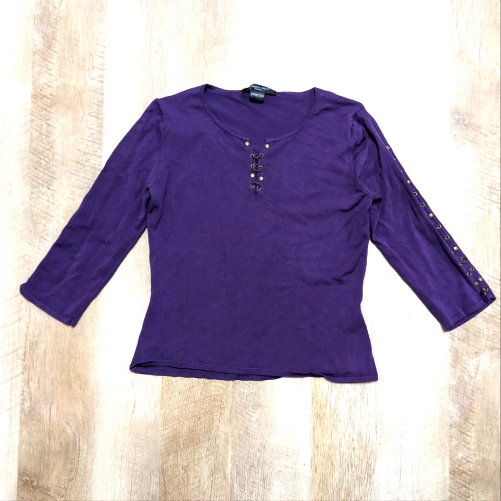 August Silk Petite Purple 3/4 length Sleeve Top